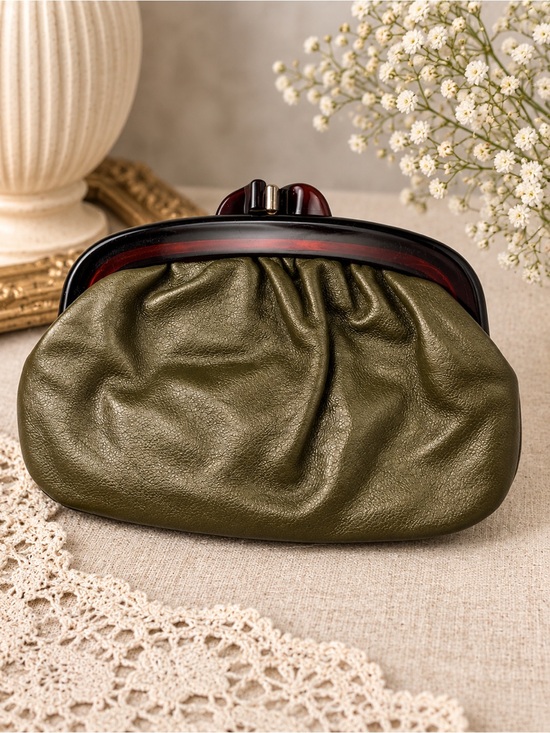 Handbags - Vintage Italian Genuine Leather Metallic Gold Kiss-Lock Clutch Purse